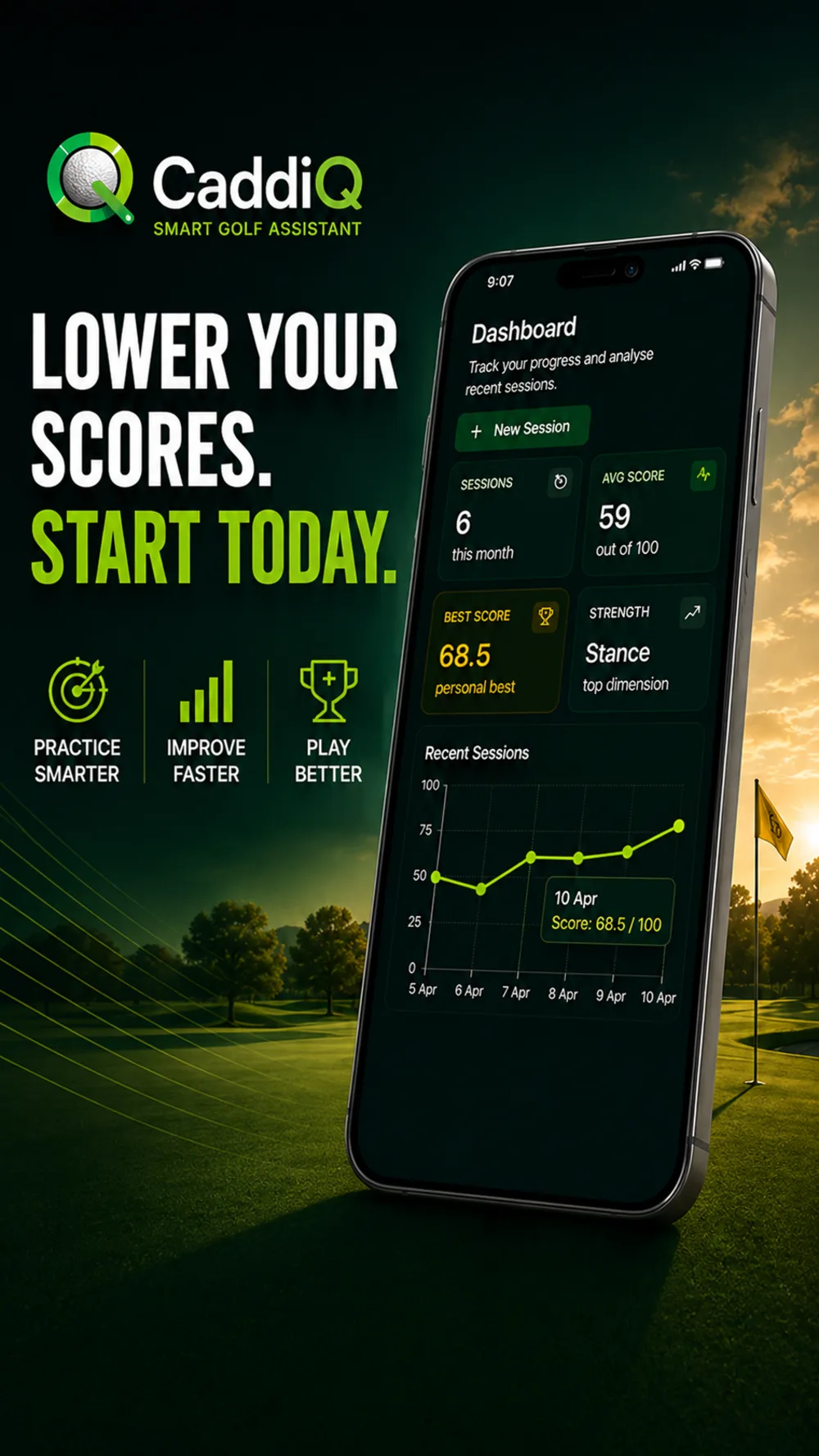 CaddiQ dashboard tracking your scores